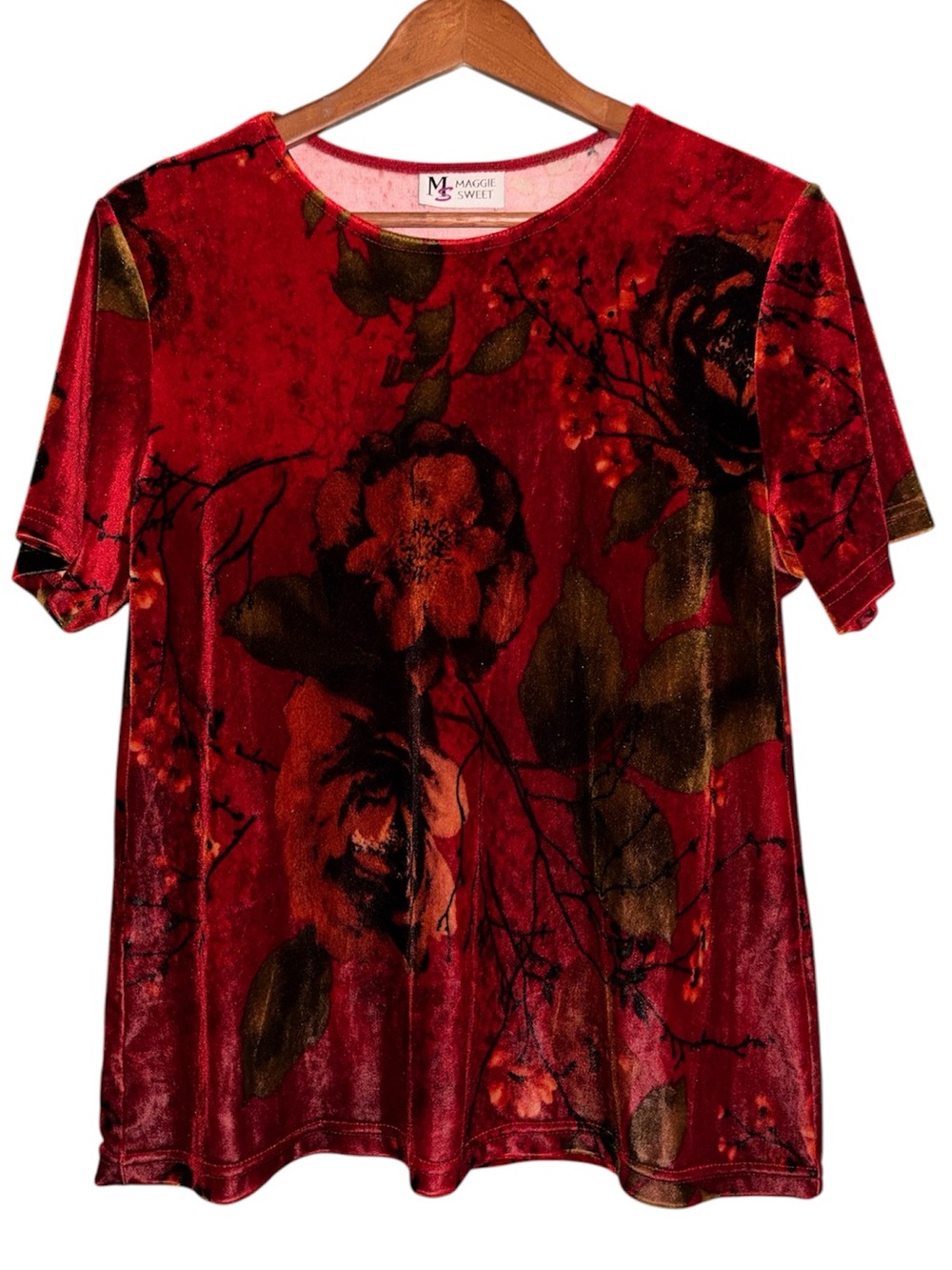 Vintage Maggie Sweet Velvet Floral Short Sleeve Shirt Size Medium